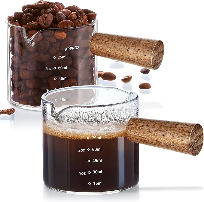 2 Pack Espresso Shot Cups Measuring cups, 4 FL OZ Wooden Handle V-Shaped Double by QWACVRTM