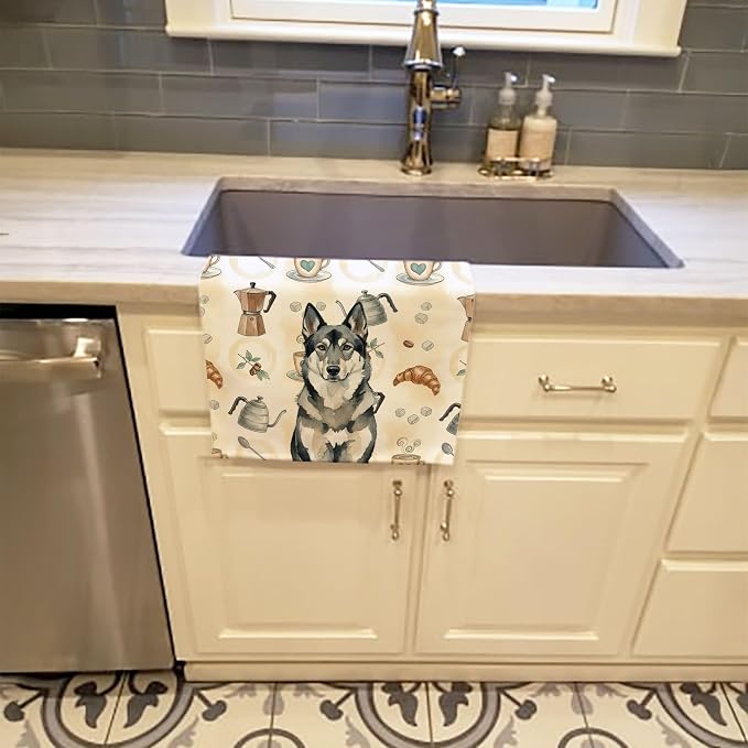 Caroline's Treasures Norwegian Elkhound Coffee Bar Kitchen Towel Velour Plush - Image 2