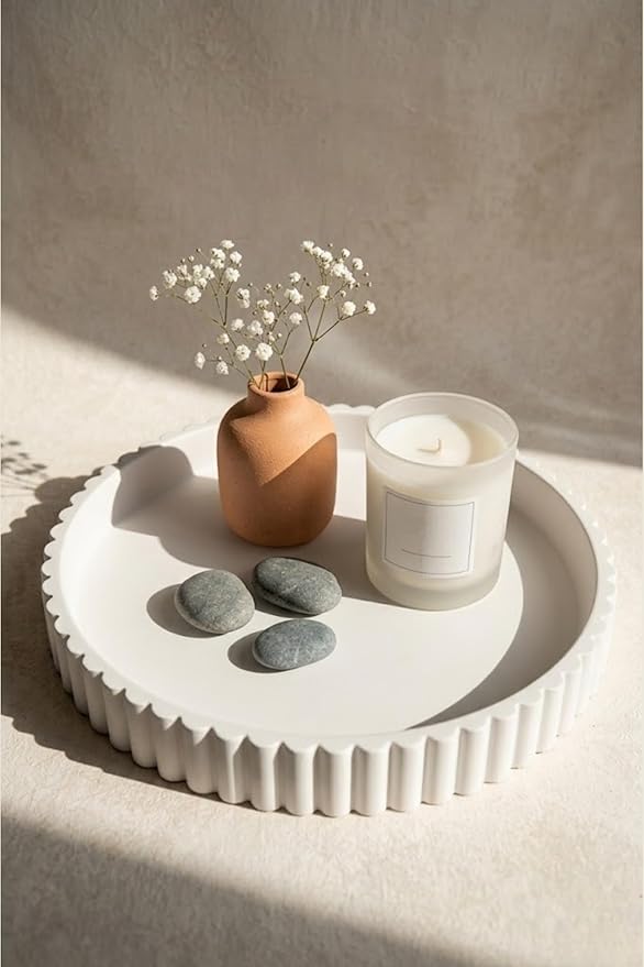11-Inch Concrete Round Tray Home Decor by VivereHome