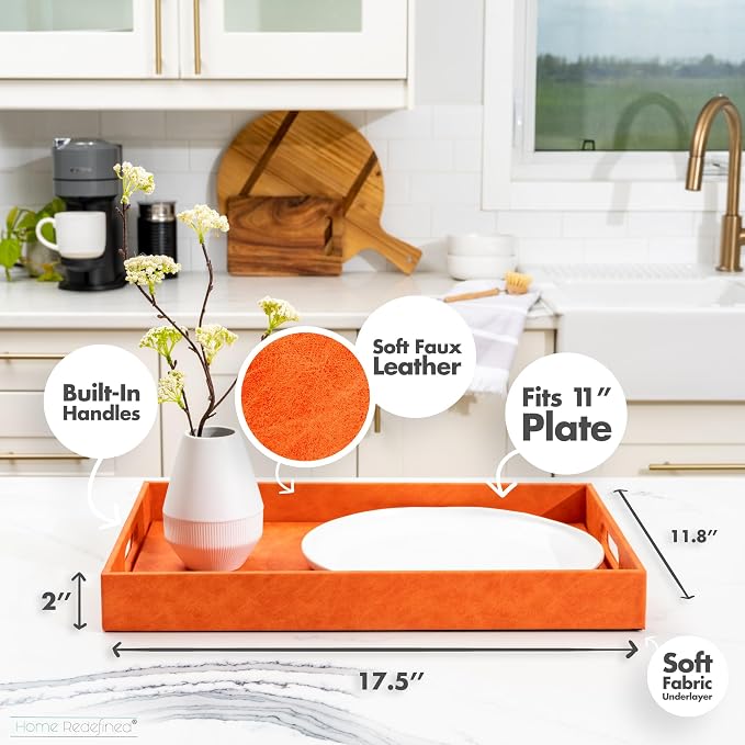 Home Redefined Beautiful Modern Elegant 17.5"x12" Rectangle Orange Faux Leather - Image 3
