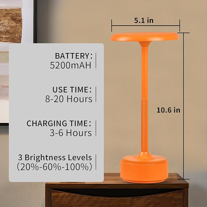 HAPYGI 5200mAh Rechargeable Cordless LED Table Lamps Touch Sensor Light - Image 7