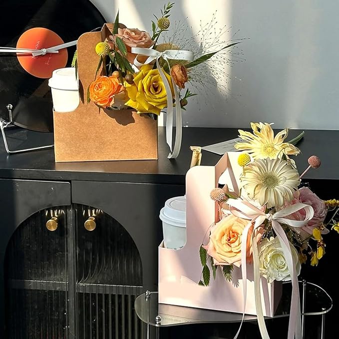 Cup Drink Flower Carrier with Handle Cardboard Coffee Caddy Disposable Cup - Image 7