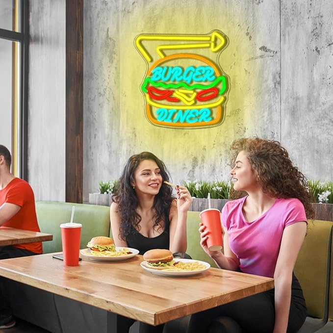 Diner Burger Neon Sign for Bussiness Dimmable Hamburger Neon Light Sign for - Image 7