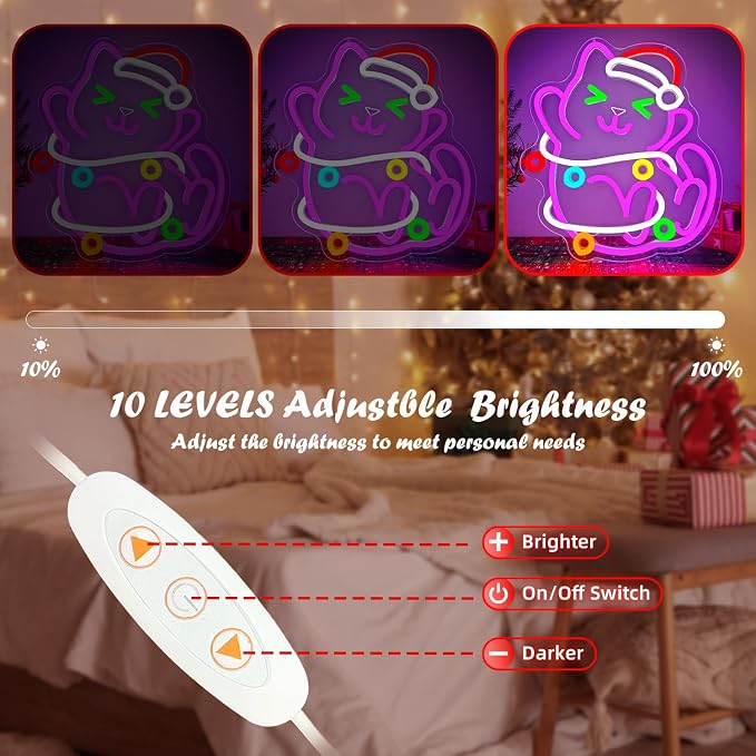 Cat Christmas Neon Sign for Wall Dimmable Black Cat Decor Neon Light Sign for - Image 5