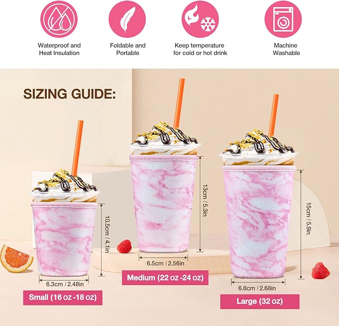 3 Pack Iced Coffee Cup Sleeve for Large Sized Cups, Reusable Neoprene Iced - Image 2