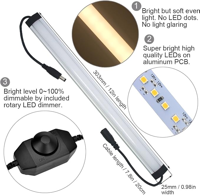 Litever Under Cabinet LED Light Bar Kits Plug in 3 pcs 12 inches Light Bars per - Image 3