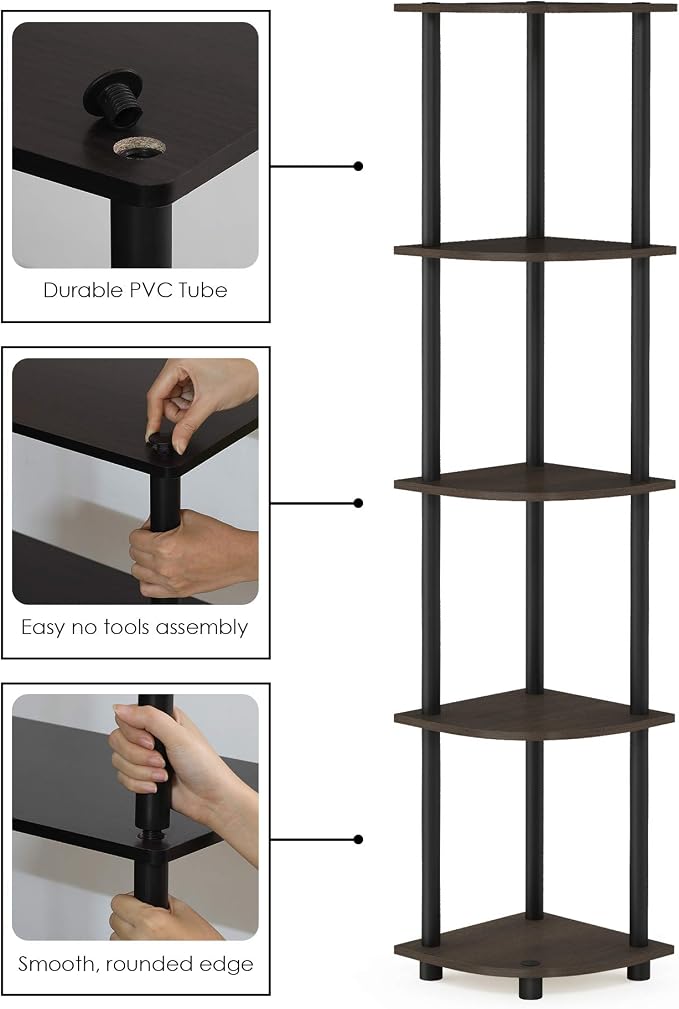 Furinno TURN-N-TUBE Corner Shelf Set of 2, 5-Tier Corner Bookshelf, Open - Image 6