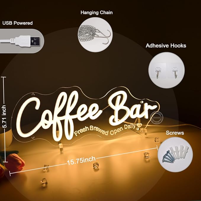 Britrio Coffee Bar Neon Sign for Home Coffee Station Kitchen Wall Decor LED - Image 2