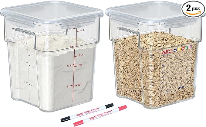 2 Pack 4 QT Airtight Commercial Food Storage Containers, Stackable by GATBO