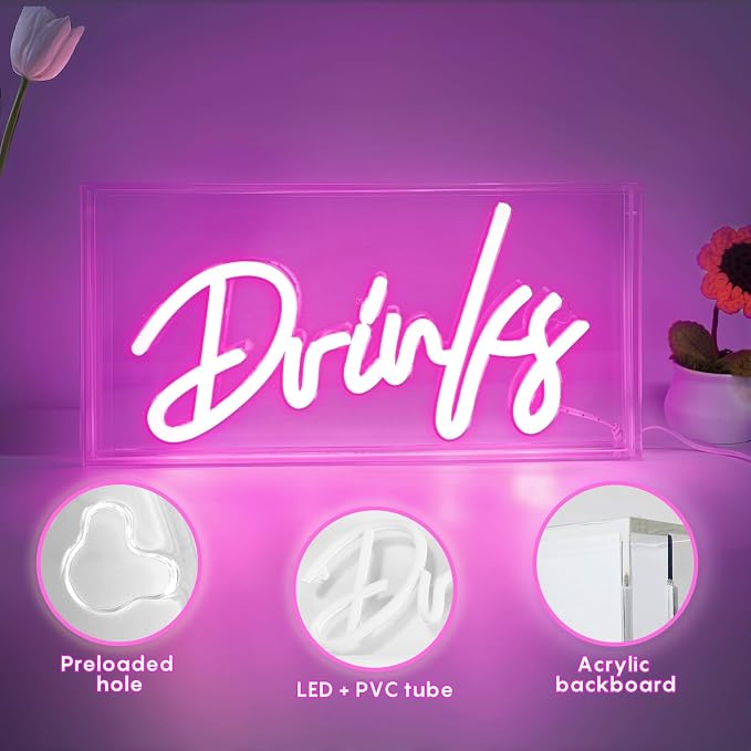 Drinks Neon Sign, Drinks Signs USB LED Desk Lightbox - Image 2