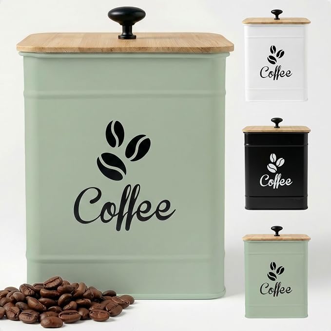 Airtight Coffee Canister - 40 oz Large Iron Sage Green Container Airtight - 6 x by HBDesignCo