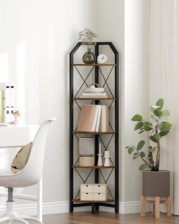CHOEZON 59.4" Corner Shelf, 5-Tier Industrial Corner Bookshelf, Corner Storage - Image 3