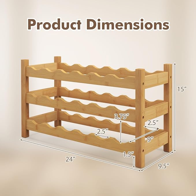 Giantex Bamboo Wine Rack, 3-Tier 18 Bottle Storage Cabinet Shelf, Small Bottle - Image 7