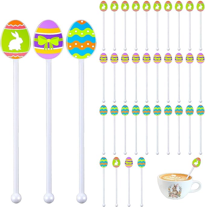 for you 30 Pcs Easter Drink Stirrers Easter Stir Sticks Coffee Stirrers Plastic by Romooa
