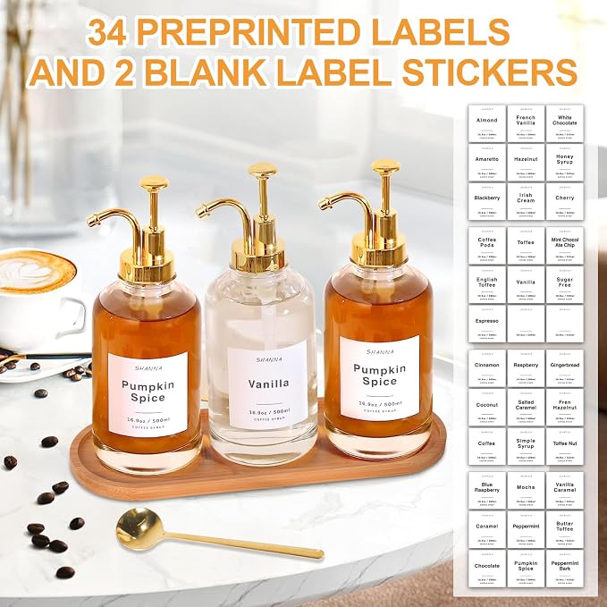 Coffee Syrup Dispenser for Coffee Bar, 16.9oz 500ml Glass Syrup Dispenser w - Image 4