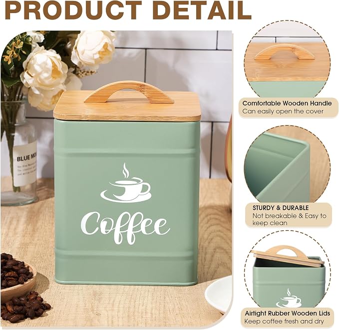 Maxdot 40 oz Turquoise Airtight Coffee Canister Large Iron Farmhouse Container - Image 3