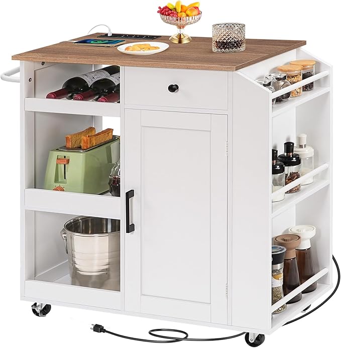 MAHANCRIS Kitchen Island with Power Outlet, Kitchen Storage Island with Drawer by MAHANCRIS