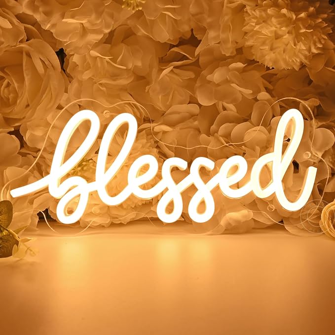 SYLHOME Blessed Led Neon Light Sign Home Bedroom Kids Room Office Wall Sign by SYLHOME