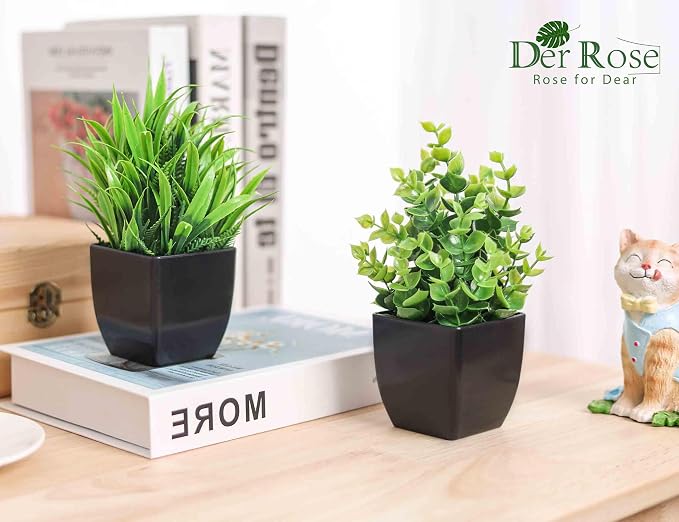 Der Rose 2 Pack Fake Plants Small Artificial Potted Plants Faux Plants Black - Image 4