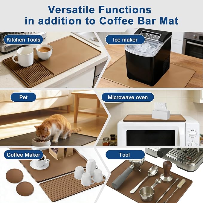 Mrcrypos Silicone Coffee Station Mat 16x24 Inch, Spill-Proof Bar Mat - Image 7