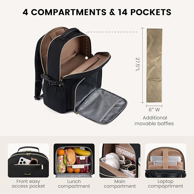 LOVEVOOK Lunch Backpack with Lunch Compartment, 15.6Inch Laptop Work Travel - Image 4