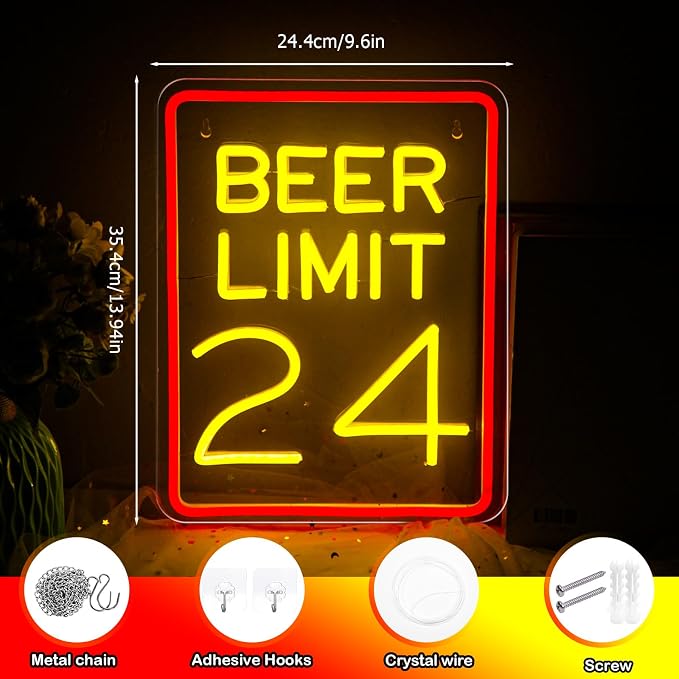 Beer Neon Sign for Wall Decor Dimmable Beer Limit 24 Neon Light Sign Bar Led - Image 4