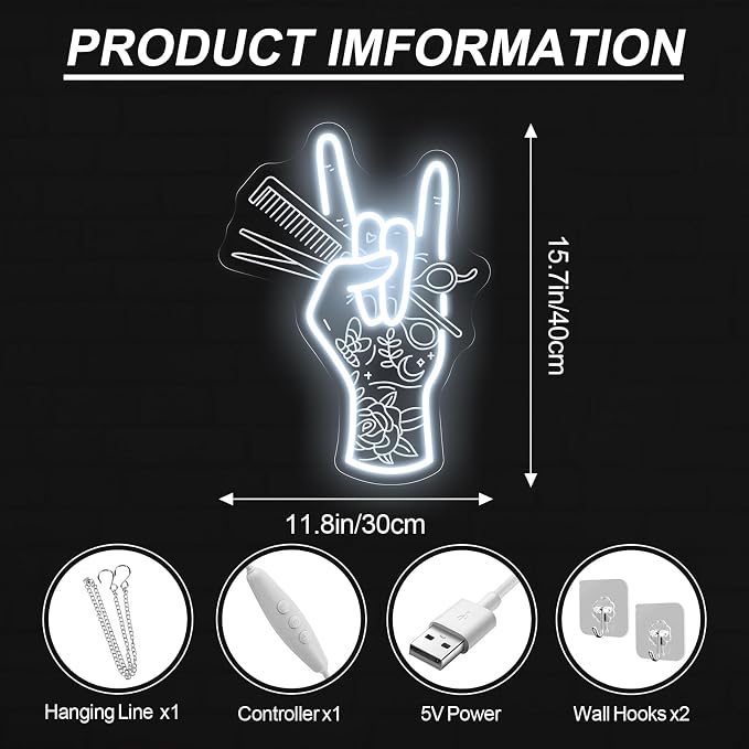 Stylish Hand Holding Scissors and Comb Peace Neon Sign, Hair studio Led - Image 2