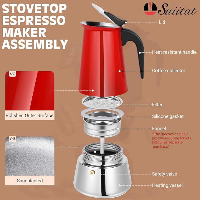 Moka Pot, 6 Cups Stovetop Espresso Maker, 304 Stainless Steel Moka Pot - Image 2
