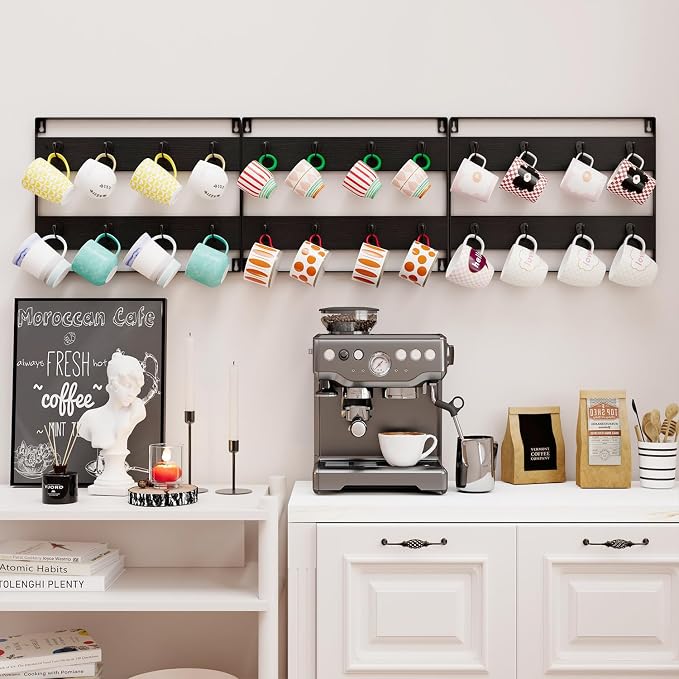 IBUYKE Mug Racks for Wall, 24-Hook Large Coffee Mug Holder Wall Mounted - Image 2