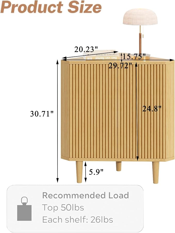 Fluted Floor Corner Kitchen Cabinet, Wooden Freestanding Cabinets Organizer - Image 2