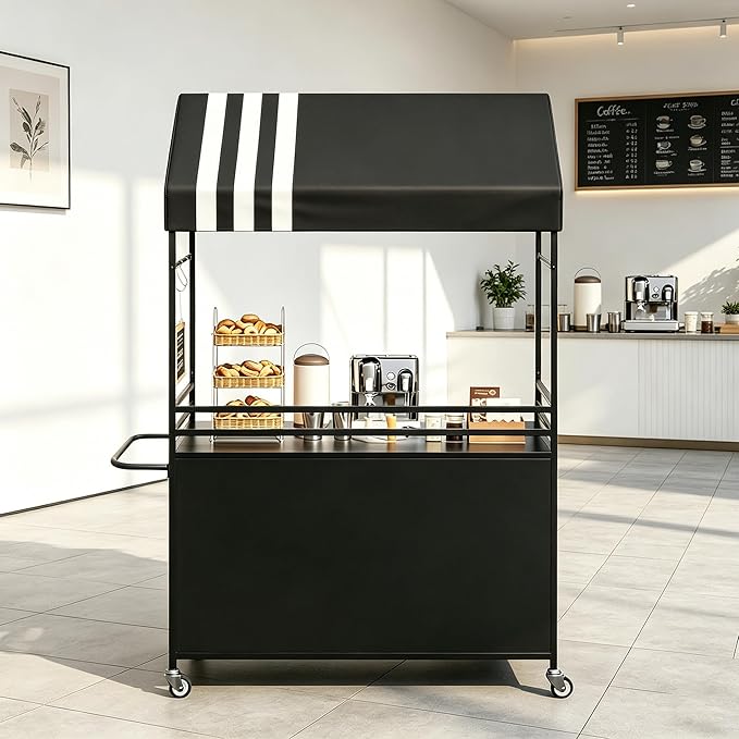 Portable Vendor Cart with Canopy, Outdoor Mobile Food Cart with Wheels by Liskanap
