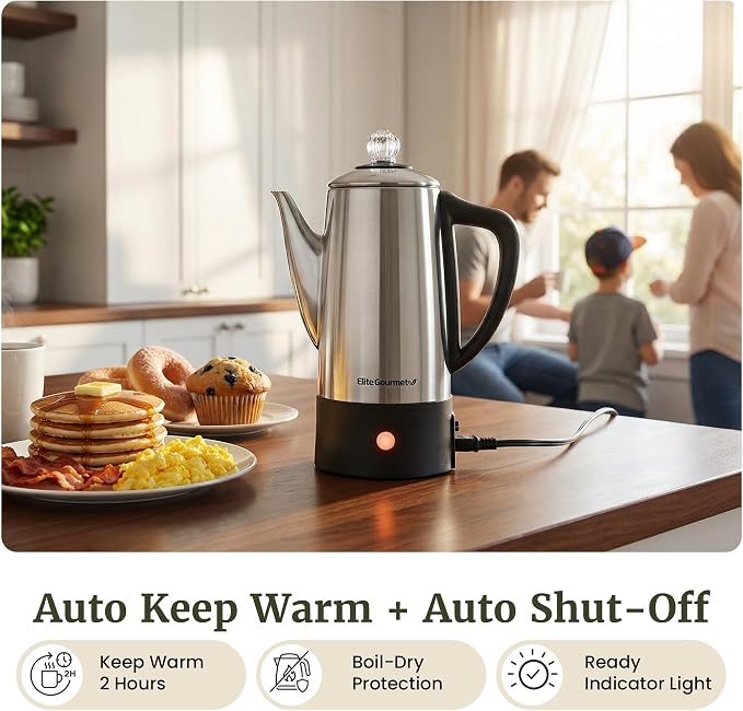 Elite Gourmet 6-Cup Electric Coffee Percolator – Stainless Steel, Fast Brewing - Image 7