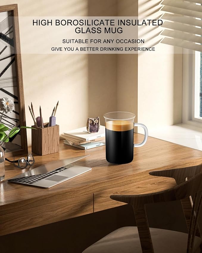 LUXU Glass Coffee Tea Cups-13 oz, Tall Drinking Glasses - Image 6
