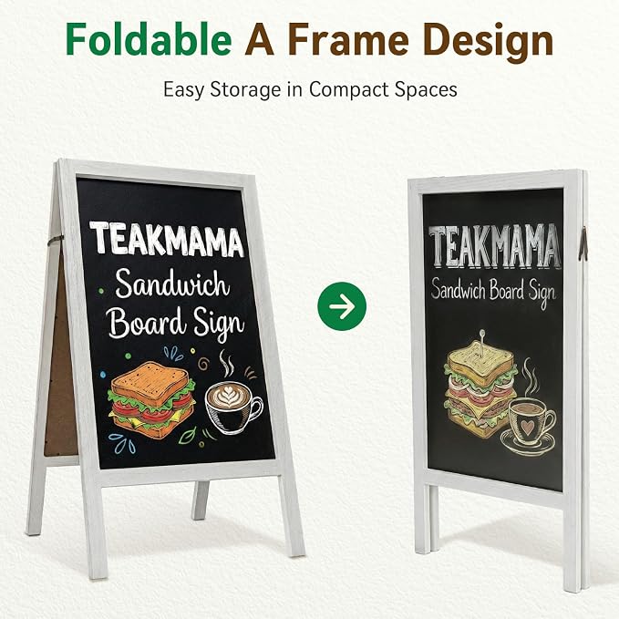 TEAKMAMA Extra Large Wooden 40x22 Chalkboard, Double-Sided Sidewalk A Frame - Image 5