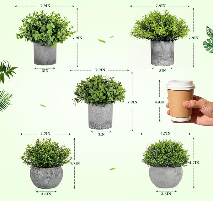 Lemonfilter Small Fake Plants, 5 Pack Artificial Eucalyptus Mini Potted Plant - Image 6