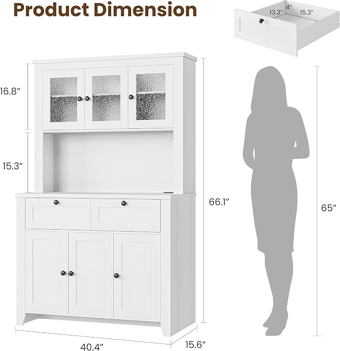 Pantry Cabinet with Charging Station, Farmhouse Kitchen Pantry Storage Cabinet - Image 3