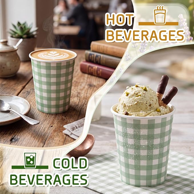 Mimorou 48 Set Green Gingham Disposable Coffee Cups - Image 4