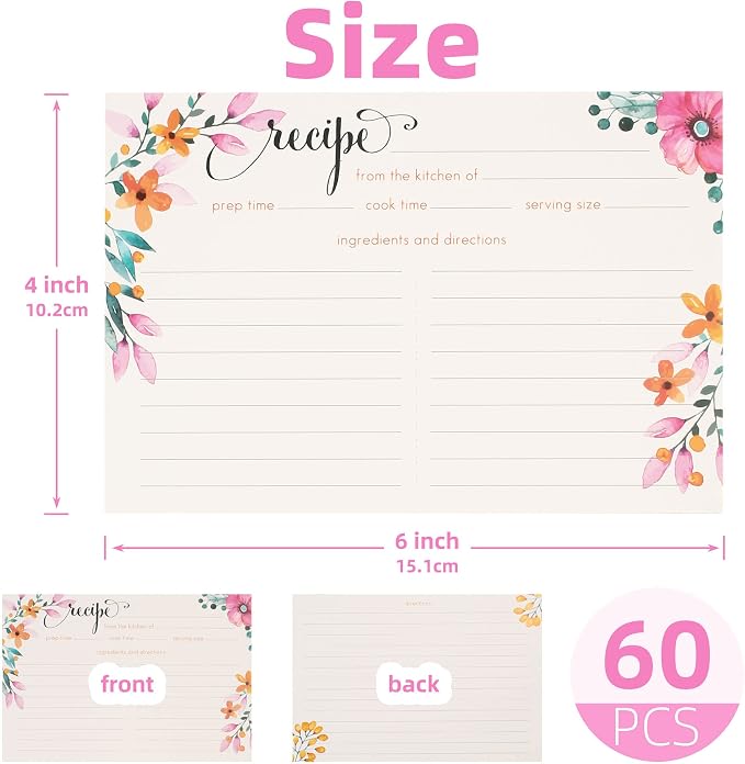 LotFancy Recipe Cards, 4x6 Inch, Double Sided, Blank Recipe Cardstock, Floral - Image 2