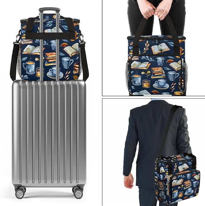 Books Coffee Theme Coffee Maker Carring Bag, Large Insulated Storage Organizer - Image 7