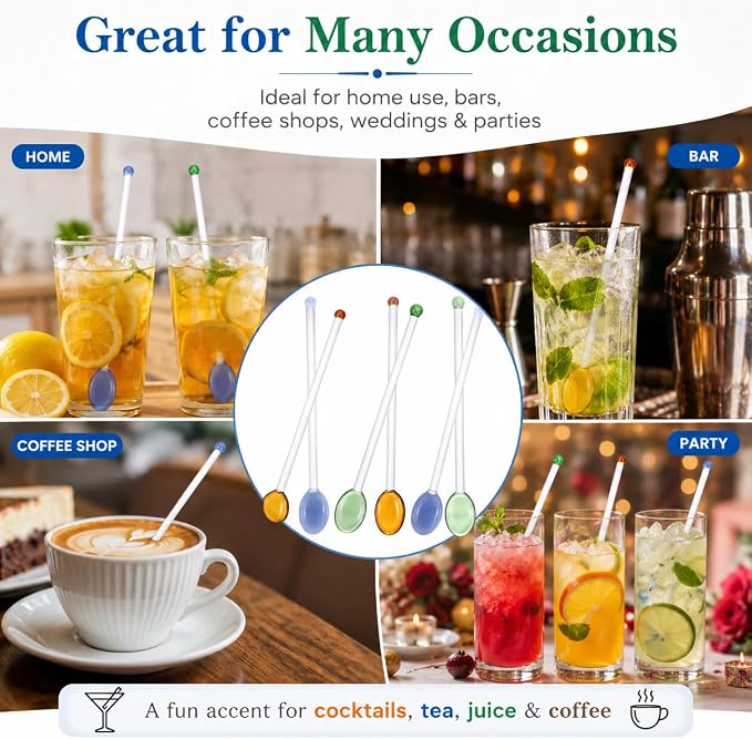 IMIKEYA 6Pcs Swizzle Stick Glass Cocktail Stirrers - Image 5
