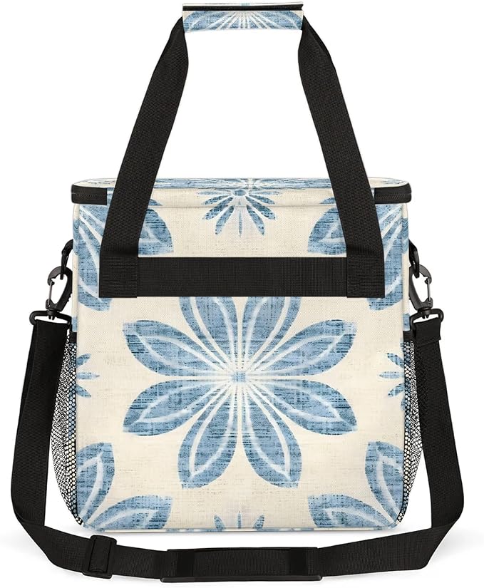 Ethnic Blue Flower Coffee Maker Carring Bag, Large Insulated Storage Organizer - Image 5