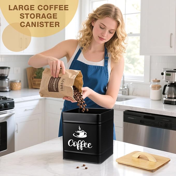 Maxdot 40 oz Black Airtight Coffee Canister Large Iron Farmhouse Container - Image 4