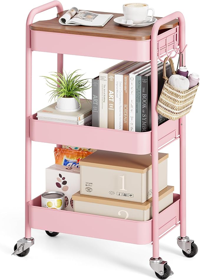 TOOLF 3-Tier Rolling Cart with Table Top, Metal Storage Cart on Wheels by TOOLF
