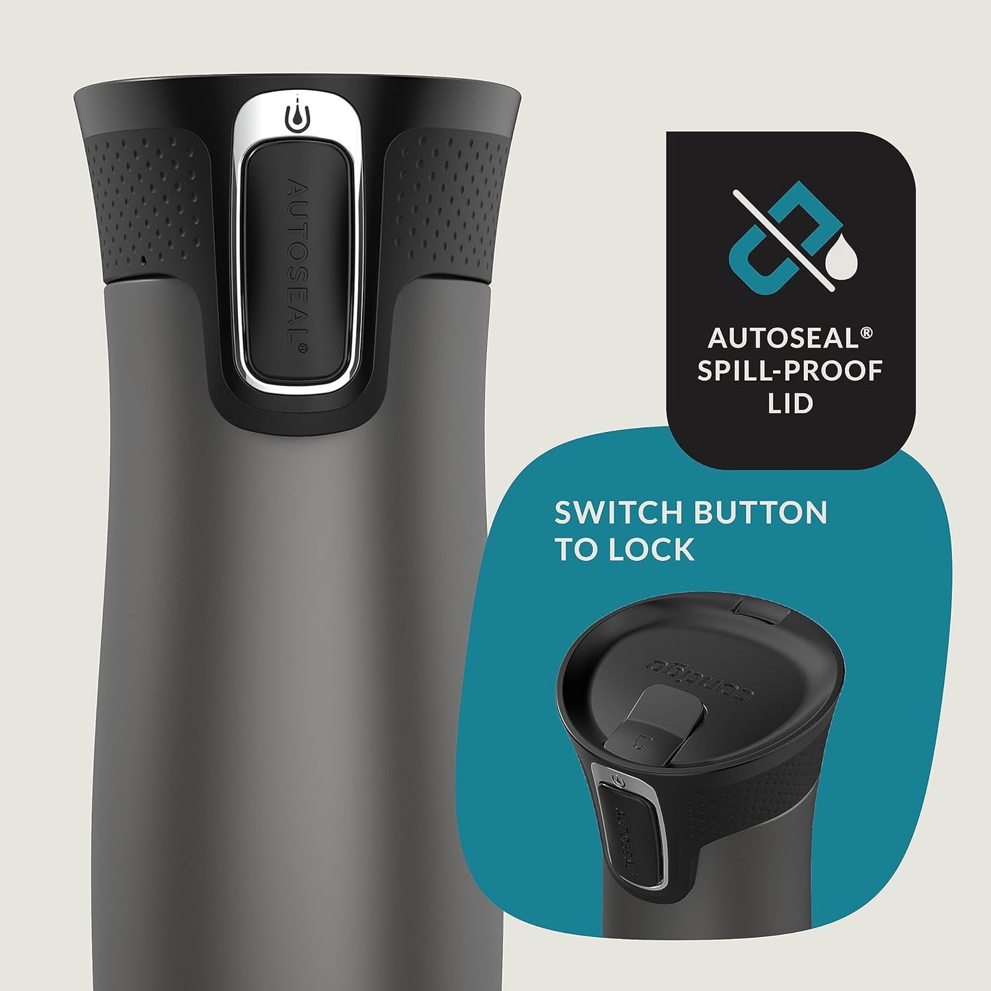 Contigo West Loop 2.0 Leak-Proof Spill-Proof Insulated Stainless Steel Travel Mug, 16oz., 2 Pack, Agave Metallic & Sake Metallic