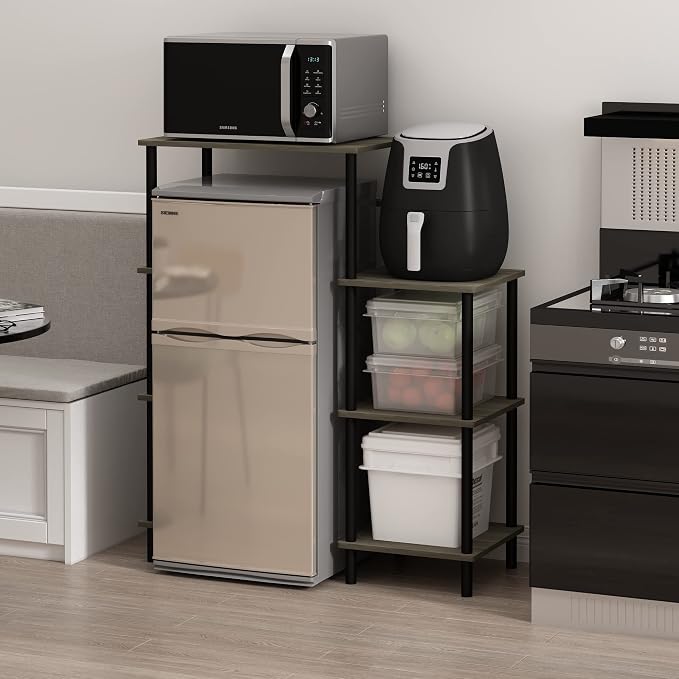 Furinno Turn-N-Tube Toolless Kitchen Storage Shelf Tall, French Oak Grey/Black - Image 3