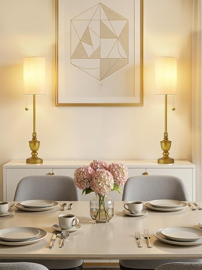 EJIAXIN Buffet Table Lamps Set of 2-28" Tall Skinny Brass Finish Resin Table - Image 5