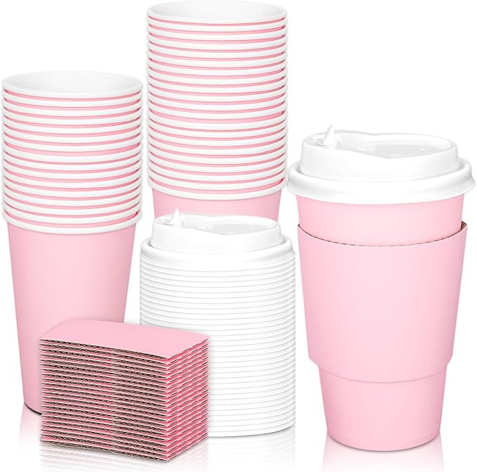 JarThenaAMCS 50 Set 16Oz Pink Disposable Coffee Cups by JarThenaAMCS