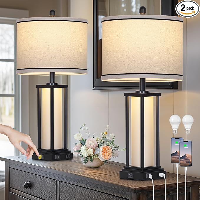 27" Tall Vintage Table Lamp Set of 2 by Cinkeda