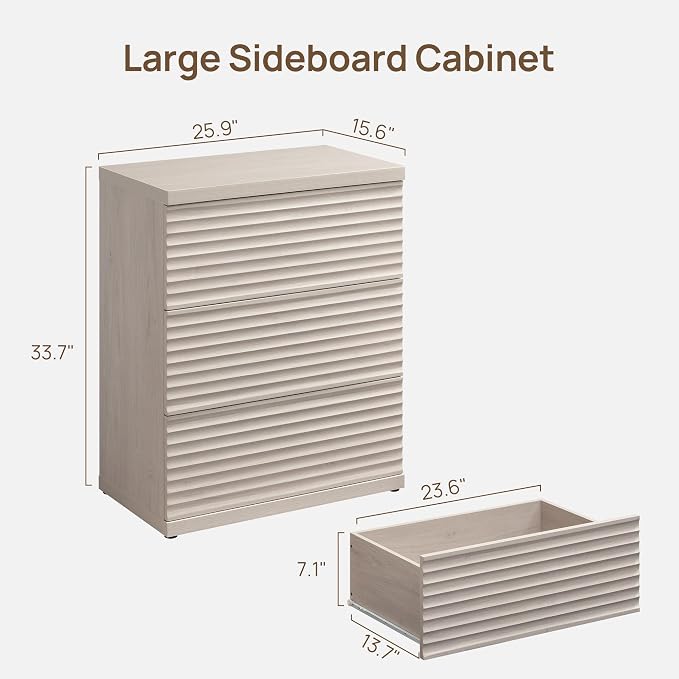 SICOTAS Sideboard Cabinet with Storage, Modern Fluted Buffet Cabinet with 3 - Image 2