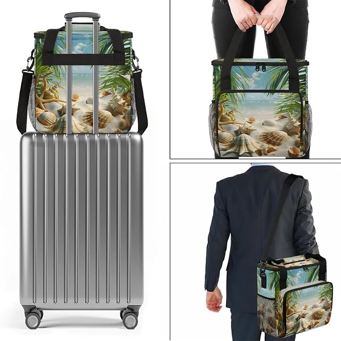 Ocean Beach Seashell Palm Tree Coffee Maker Carring Bag, Large Insulated - Image 7